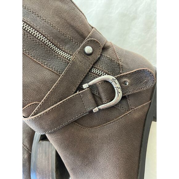 Marc Fisher Brown Leather Zip Heeled Boot Bootie Spring Fall Concert Festival - Picture 9 of 10